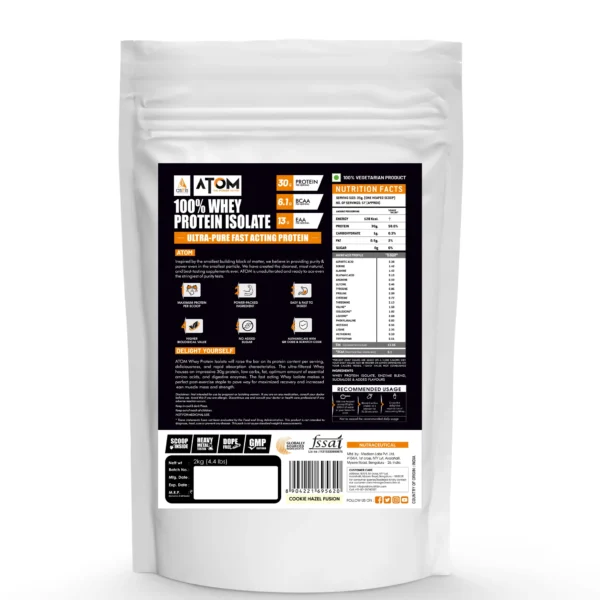 ATOM Whey Protein Isolate Ultra-Pure - 30g Protein | Cookie Hazel Fusion | 1kg
