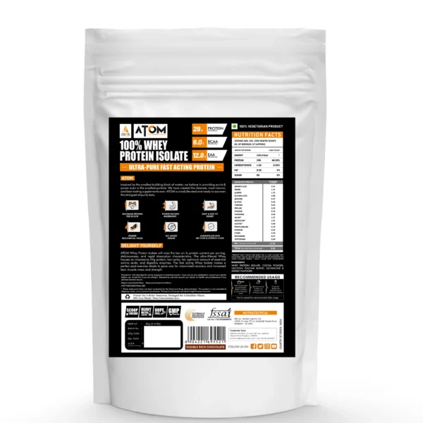 ATOM Whey Protein Isolate Ultra-Pure - 30g Protein | Double Rich Chocolate | 1kg