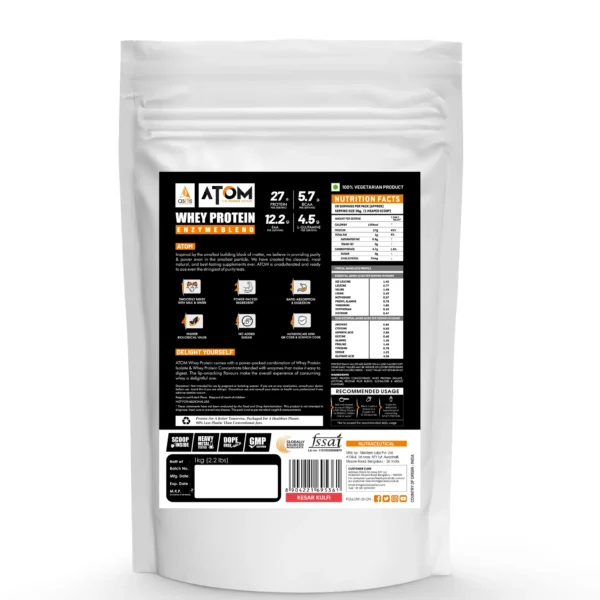 ATOM Whey Protein | USA Labdoor Certified For Accuracy & Purity | Kesar Kulfi | 1Kg