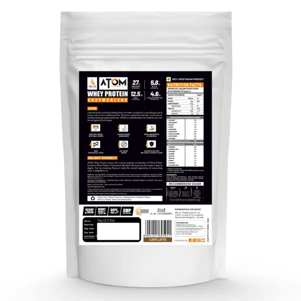 ATOM Whey Protein | USA Labdoor Certified For Accuracy & Purity | Cafe Latte | 1Kg