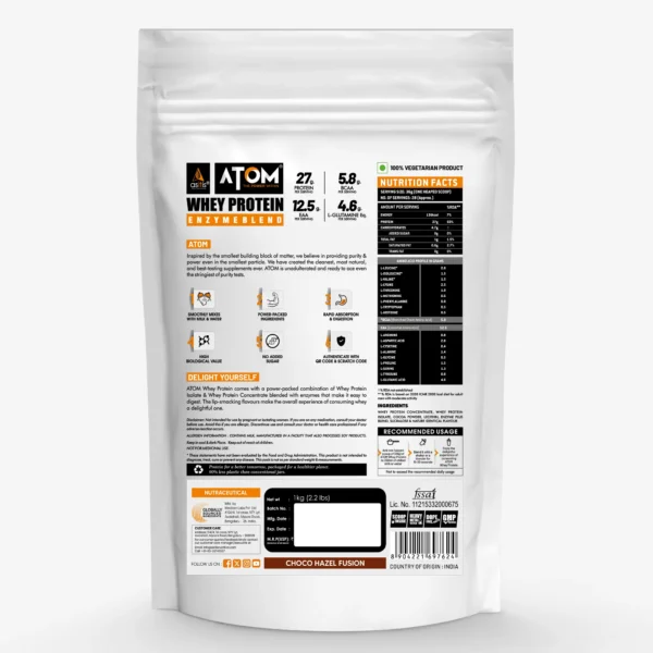 ATOM Whey Protein | USA Labdoor Certified For Accuracy & Purity | Choco Hazel Fusion | 1Kg