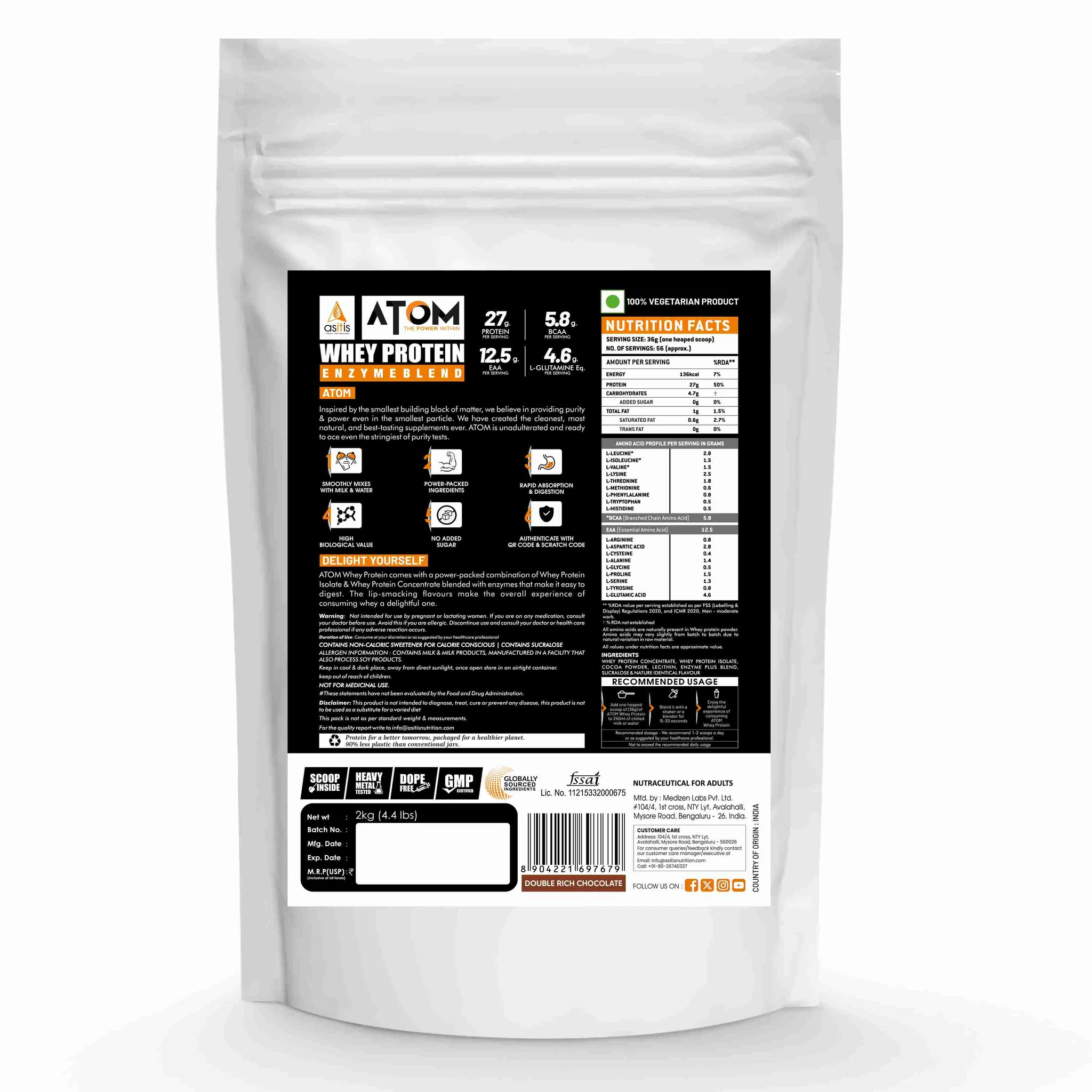 ATOM Whey Protein | USA Labdoor Certified For Accuracy & Purity | Double Rich Chocolate | 2kg