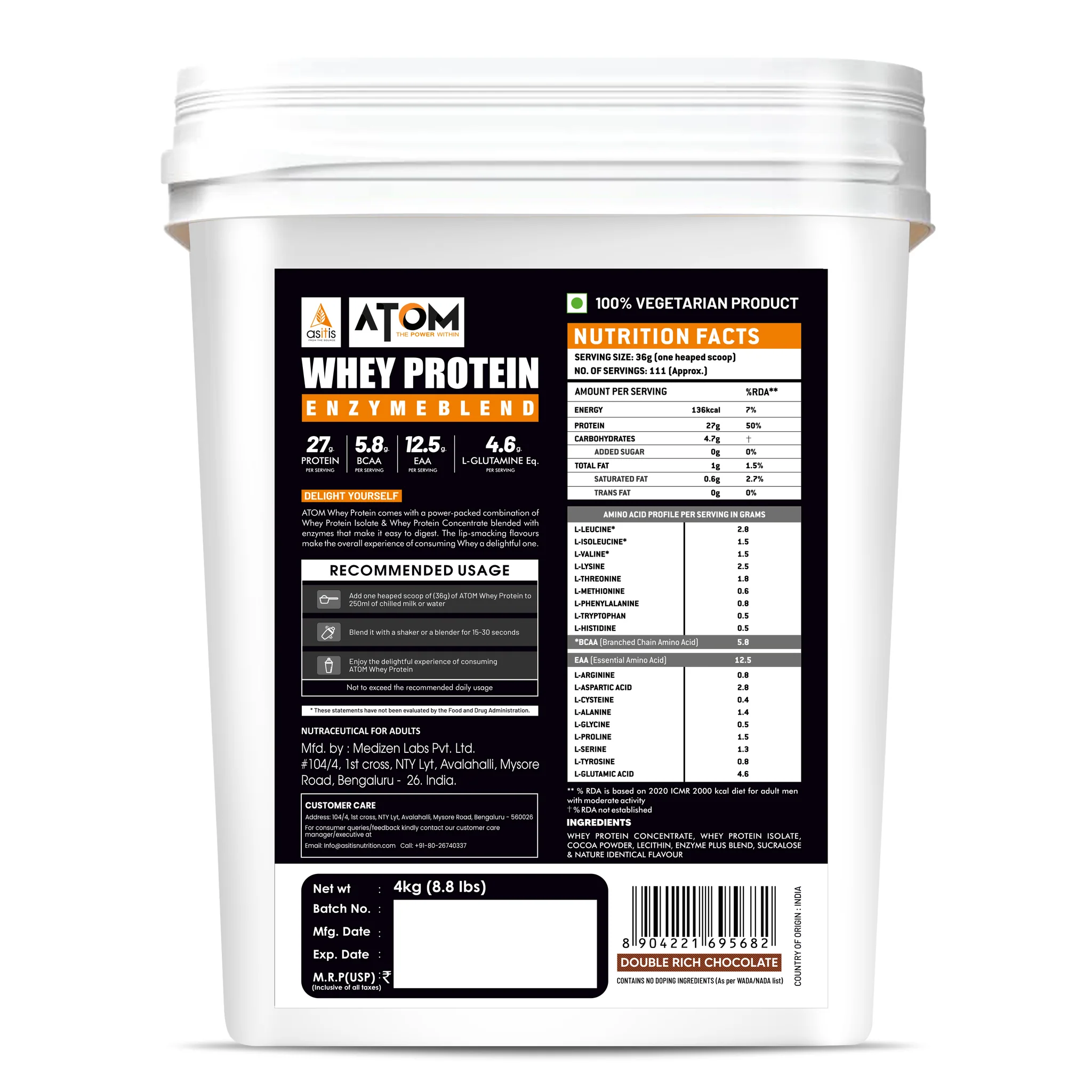 ATOM Whey Protein | USA Labdoor Certified For Accuracy & Purity | Double Rich Chocolate | 4kg