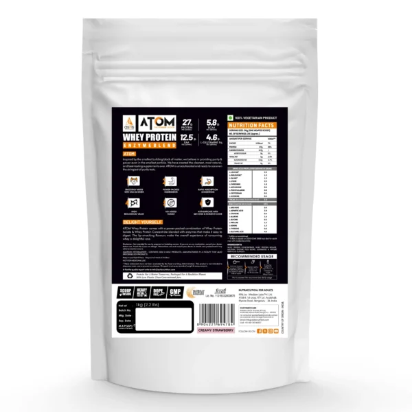 ATOM Whey Protein | USA Labdoor Certified For Accuracy & Purity | Creamy Stawberry | 1Kg