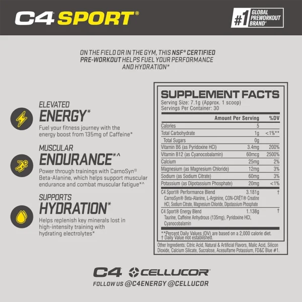 Cellucor C4 Sports Pre-Workout 30 Servings (Blue Raspberry) Weight Gainers/Mass Gainers (Blue Raspberry) - 201 g
