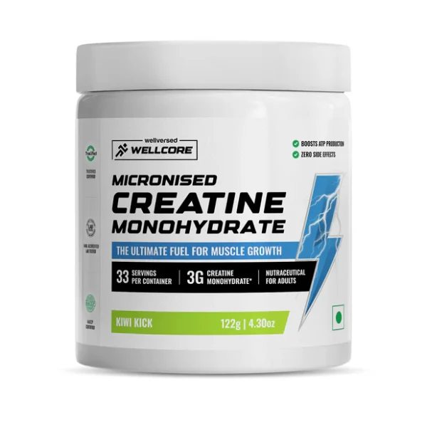 Wellcore - Pure Micronised Creatine Monohydrate | Kiwi Kick (122g, 33 servings) Rapid Absorption | Enhanced Muscle Strength & Power | Fast Recovery | Increased Muscle Mass
