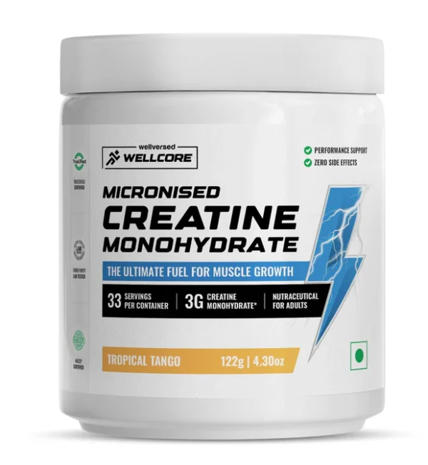 Wellcore - Pure Micronised Creatine Monohydrate (122g, 33 Servings) Tropical Tango Lab Tested | Supports Athletic Performance and Power