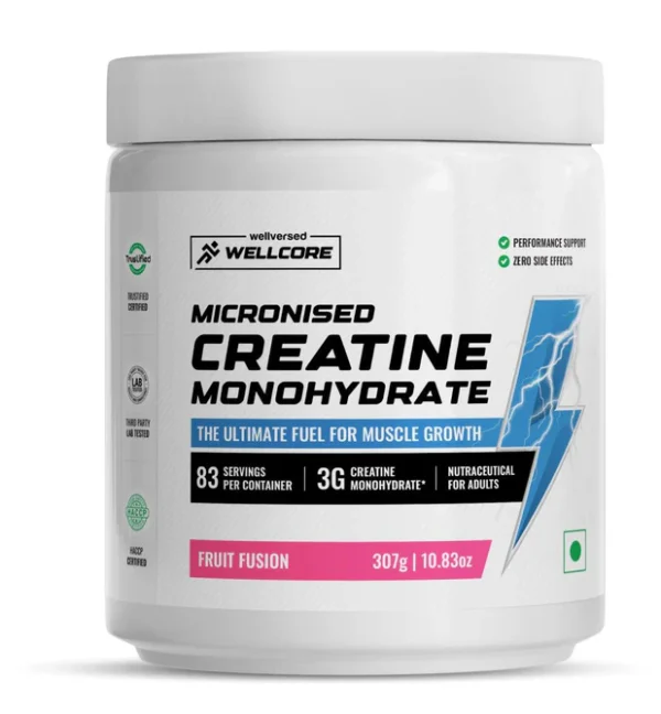 Wellcore - Pure Micronised Creatine Monohydrate (307g, 83 Servings) Fruit Fusion Lab Tested | Supports Athletic Performance and Power