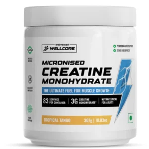 Wellcore - Pure Micronised Creatine Monohydrate (307g, 83Servings) Tropical Tango Lab Tested | Supports Athletic Performance and Power