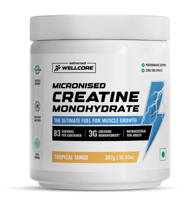 Wellcore - Pure Micronised Creatine Monohydrate (307g, 83Servings) Tropical Tango Lab Tested | Supports Athletic Performance and Power