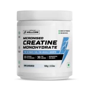 Wellcore - Micronised Creatine Monohydrate (100g, 33 Servings) 100% Pure Creatine | Unflavored | Supports Athletic Performance and Power