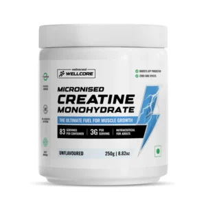 Wellcore - Micronised Creatine Monohydrate (250g, 83 Servings) 100% Pure Creatine | Unflavored | Supports Athletic Performance and Power
