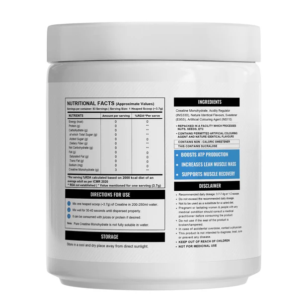 Wellcore - Pure Micronised Creatine Monohydrate (307g, 83Servings) Tropical Tango Lab Tested | Supports Athletic Performance and Power