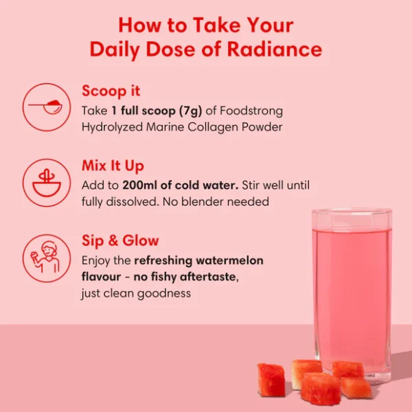 Food Strong Hydrolyzed Marine Collagen - 210 gm (0.46 Lb), Watermelon