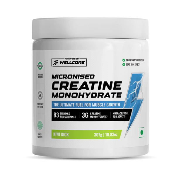 Wellcore - Pure Micronised Creatine Monohydrate | Kiwi Kick (307g, 83 servings) Rapid Absorption | Enhanced Muscle Strength & Power | Fast Recovery | Increased Muscle Mass
