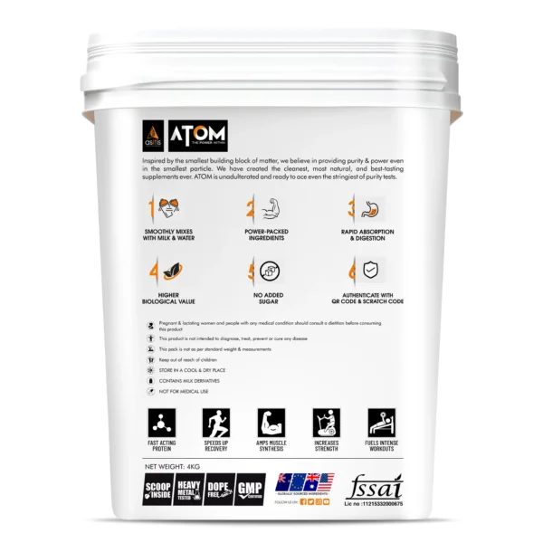 ATOM Whey Protein | USA Labdoor Certified For Accuracy & Purity | Kesar Kulfi | 4Kg