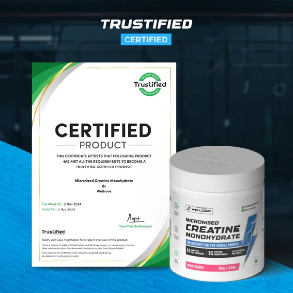 Wellcore - Pure Micronised Creatine Monohydrate (307g, 83 Servings) Fruit Fusion Lab Tested | Supports Athletic Performance and Power