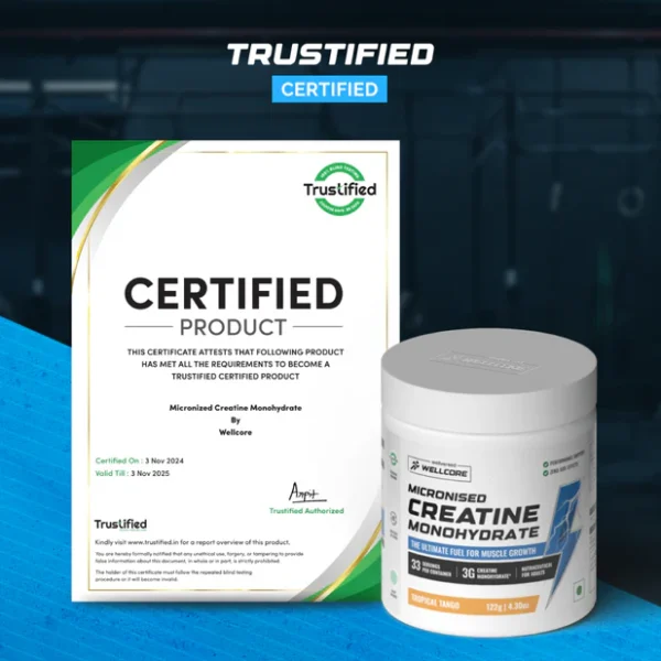 Wellcore - Pure Micronised Creatine Monohydrate (122g, 33 Servings) Tropical Tango Lab Tested | Supports Athletic Performance and Power