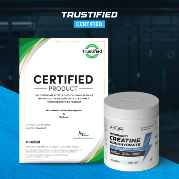Wellcore - Micronised Creatine Monohydrate (250g, 83 Servings) 100% Pure Creatine | Unflavored | Supports Athletic Performance and Power