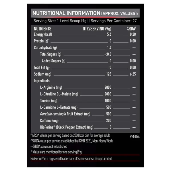 MuscleBlaze Pre Workout Ripped Powder - 250 g | Raspberry Lemonade Flavour | Boosts Energy | Fat Burner Supplement
